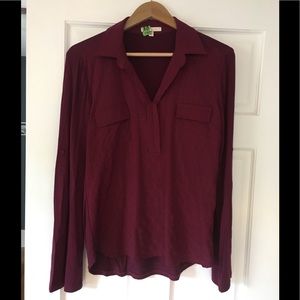 Skies Are Blue Ferris Mixed Material Collared Top